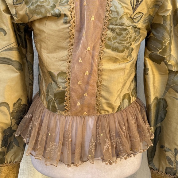 Sandy Starkman floral lace tan long sleeve silk romantic style jacket - Picture 5 of 9